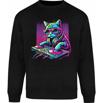 Pánská mikina DJ Kot Mikina Bez Kapuce Techno Dárek pro Kluka Černá R-M