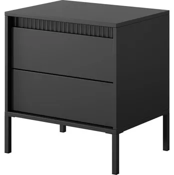 Noční stolek Černý noční stolek s rýhovanými čely a zásuvkami SENSO