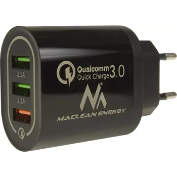 Síťová nabíječka MACLEAN ENERGY 3× USB s rychlým nabíjením Quick Charge 3.0