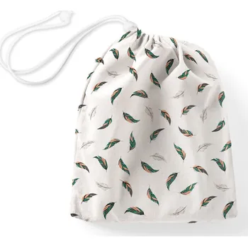 Školní sáček Bavlněný pytlík/sáček na přezůvky Sandra SA-460 Zeleno-růžová pírka na bílém