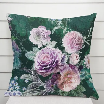 Povlak na dekorativní polštářek Dekorační povlak na polštář Parma PM-114 Fialové květy na tmavě zeleném 30 x 50 cm