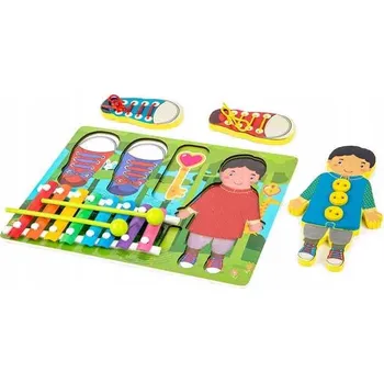 Dřevěná hračka Manipulační deska – učení šněrování a vyšívání