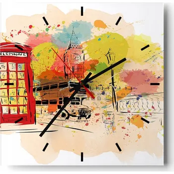 Hodiny Nástěnné hodiny do kuchyně 30x30 Město Stylové hodiny na skle Loft Tiché