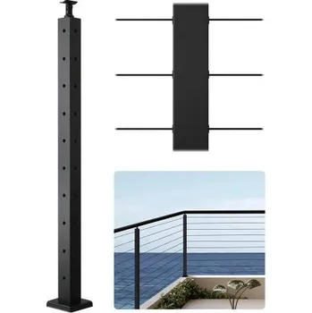 Sloupek zábradlí VEVOR pro kabely, rohový sloupek zábradlí 914,4 x 50,8 x 50,8 mm, s předvrtanými otvory ve tvaru L, nerezová ocel s horizontálním a zakřiveným držákem, balení po 1 kusu, černý, 1JZLGZXHS914ZPBNY001V0