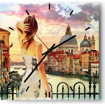 Hodiny Nástěnné hodiny do kuchyně 30x30 Město Stylové hodiny na skle Loft Tiché