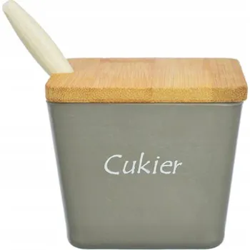 Cukřenka Bambusová cukřenka s víčkem a lžičkou, šedá