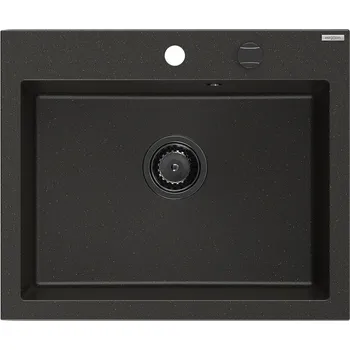 Granitový dřez Mexen Elix granitový dřez 1-komorový 600 x 500 mm, černý/zlatý metalik, černý sifon - 6525601005-75-B Granitové dřezy