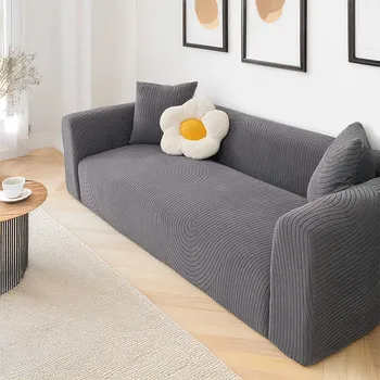 Potah na sedačku vzor pruhovaný 3 sed tmavě šedý