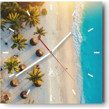 Hodiny Nástěnné hodiny do kuchyně 30x30 Pláž Stylové hodiny na skle Loft Tiché