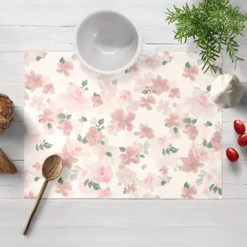 prostírání Sametové prostírání na stůl Tamara TMR-036 Růžovo-béžové akvarelové květy na bílém 30x40 cm
