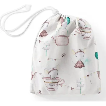 Školní sáček Bavlněný pytlík/sáček na přezůvky Sandra SA-372 Myšky a konvičky na bílém