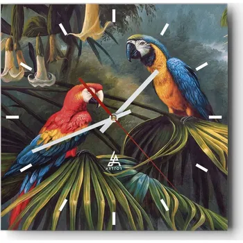 Hodiny Nástěnné hodiny do kuchyně 30x30 Papoušek Ara Stylové hodiny na skle Loft Tiché