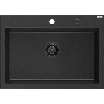 Granitový dřez Mexen Elix granitový dřez 1-komorový 700 x 500 mm, černý/stříbrný metalík, černý sifon - 6526701005-73-B Granitové dřezy