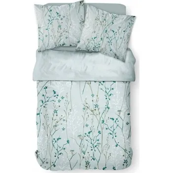 Povlečení BAVLNĚNÉ POVLEČENÍ POVLEČENÍ ZELENÉ S KVĚTINAMI 200 X 220 CM PŘIKRÝVKA 2 POLŠTÁŘE KNOFLÍKY