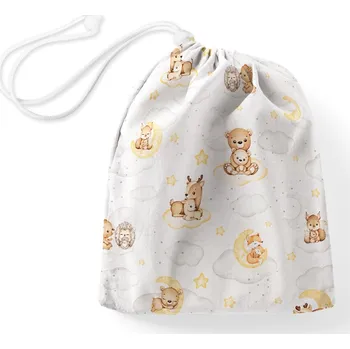 Školní sáček Bavlněný pytlík/sáček na přezůvky Sandra SA-461 Zvířátka mezi hvězdičkami na bílém