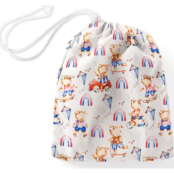 Školní sáček Bavlněný pytlík/sáček na přezůvky Sandra SA-521 Modro-červení pejsci s auty na bílém