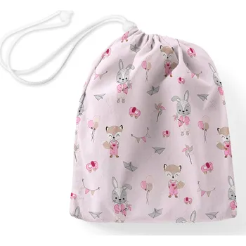 Školní sáček Bavlněný pytlík/sáček na přezůvky Sandra SA-466 Zajíčci a lišky s balónky na růžovém