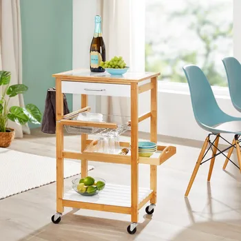 Servírovací stolek Die moderne Hausfrau Bambusový kuchyňský a servírovací vozík 494532