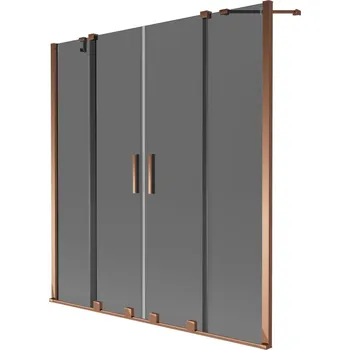 Vanová zástěna Mexen Velar Duo vanová zástěna 2-křídlá posuvná 140 x 150 cm, grafitová, růžové zlato - 896-140-000-42-60 Vanové zástěny
