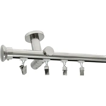 Garnýž Kovovégarnýže.cz Stropní garnýž Duo broadway 19 mm efekt nerez Varianta jednořadá nebo dvouřadá: Dvouřadá, Uchycení látky: jezdec s kovovou žabkou, Délka garnýže Broadway: 320 cm