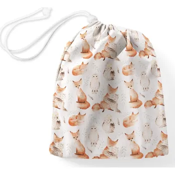 Školní sáček Bavlněný pytlík/sáček na přezůvky Sandra SA-523 Lišky a sovy na bílém