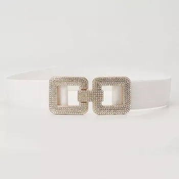 Opasek Dámský pružný pásek s krystaly KILMAINE Bílý