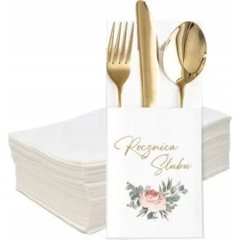 Příbor POUZDRO na VÝROČÍ SVATBY, kapsičky na příbory, květy, růže