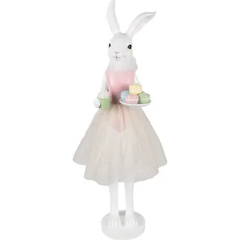 Bytová dekorace Dekorace socha králičí žena v růžových šatech držící makronky XL - 20*17*76 cm