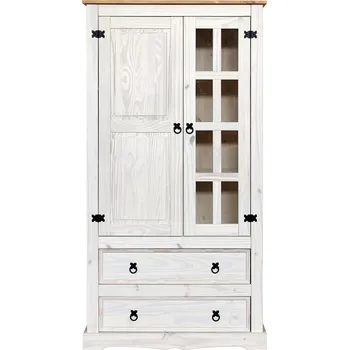 police Vitrína PIMBOW 2D2S, masiv borovice, bílý vosk + vyzvednutí ZDARMA