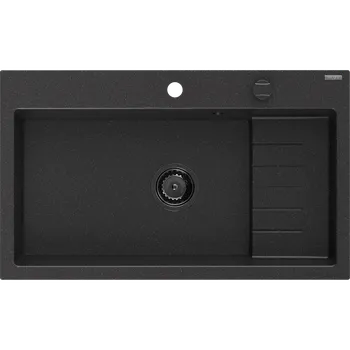 Granitový dřez Mexen Omar žulový dřez 1-komorový 800 x 480 mm, černý/stříbrný metalický, černý sifon - 6520801005-73-B Granitové dřezy