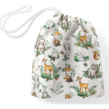 Školní sáček Bavlněný pytlík/sáček na přezůvky Sandra SA-459 Lesní zvířátka na bílém