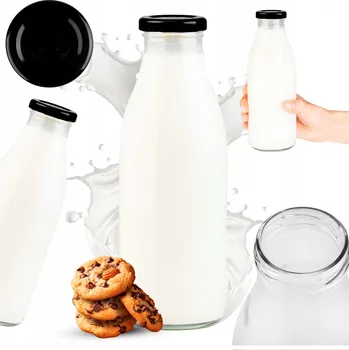 Dóza na potraviny SKLENĚNÁ LAHVIČKA na vodu, mléko, džusy, nápoje, limonádu 500 ml 0,5 l SE ŠROUBOVACÍM UZÁVĚREM