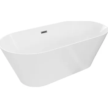 Vana Mexen Luna Slim volně stojící vana 170 x 75 cm, bílá, přeliv gun gray kartáčovaný - 52041707500-66 Volně stojící vany