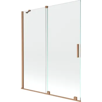 Vanová zástěna Mexen Velar vanová zášťita, 2-křídlá posuvná 140 x 150 cm, průhledná, kartáčovaná měď - 896-140-000-01-65 Vanové zástěny