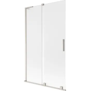 Vanová zástěna Mexen Velar L vanová zábrana 2-křídlová posuvná 110 x 150 cm, mléčné sklo, kartáčovaný nikl - 896-110-003-31-97 Vanové zástěny