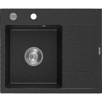 Granitový dřez Mexen Ben granitový dřez 1-komorový s odkapávačem, levý 600 x 500 mm, černý/stříbrný metalik, sifon chrom Granitové dřezy