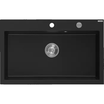 Granitový dřez Mexen Elix granitový dřez s jednou komorou 800 x 500 mm, černý, sifon chrom - 6527801005-77 Granitové dřezy