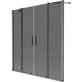 Vanová zástěna Mexen Velar Duo vanová zástěna 2-křídlová posuvná 140 x 150 cm, grafitová, kartáčovaná gun gray - 896-140-000-42-66 Vanové zástěny