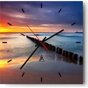 Hodiny Nástěnné hodiny do kuchyně 30x30 Krajina Stylové hodiny na skle Loft Tiché