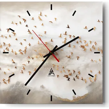 Hodiny Nástěnné hodiny do kuchyně 30x30 Ptáci Stylové hodiny na skle Loft Tiché