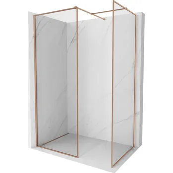 Mexen Kioto-F sprchová stěna Walk-in s rámem 100 x 100 cm, transparentní 8 mm, kartáčovaná měď - 800-100-202-04-65-100 Sprchové stěny