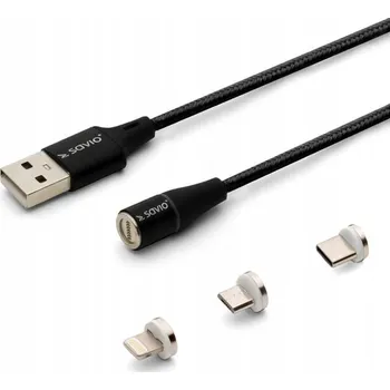 Datový kabel Kabel Savio USB - USB typ C / microUSB / Lightning 2 m černý