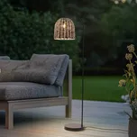 Lindby Venkovní stojací lampa Taryn, hnědá, plast, IP44 172 cm - Podstavec – průměr 30 cm, výška 4 cm; stínidlo na lampu – průměr 30 cm, výška 30 cm; délka kabelu 257,5 cm světlé dřevo, černá 1 x 15 W LED - Doprava zdarma