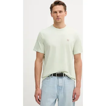 Pánské tričko Bavlněné tričko Calvin Klein Jeans pánské, zelená barva, s aplikací, LV04RC272G 07X, vel. S
