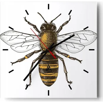 Hodiny Nástěnné hodiny do kuchyně 30x30 Včela Stylové hodiny na skle Loft Tiché