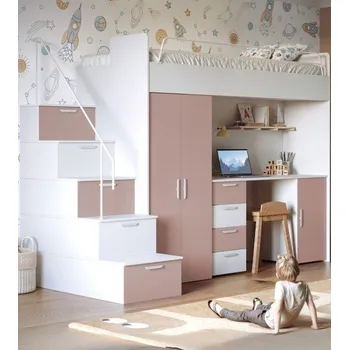 Dětská postel Nábytek PEGAS s.r.o. Patrová postel PARADISE 4S Bílá Starorůžová mat