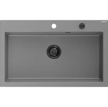 Granitový dřez Mexen Elix granitový dřez 1-komorový 800 x 500 mm, šedý, černý sifon - 6527801005-71-B Granitové dřezy