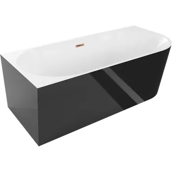 Vana Mexen Mia volně stojící rohová levá vana 160 x 80 cm, bílá/černá, přepad růžové zlato - 52691608075L-60 Volně stojící vany