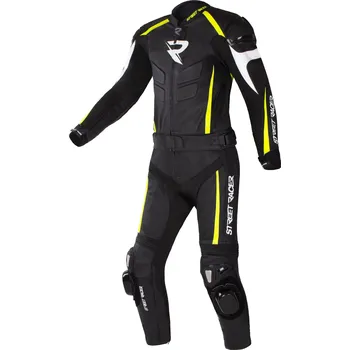 Moto oblečení Kožená kombinéza na motorku Street Racer Fast Track 2.1 černo-fluo žluto-bílá 52