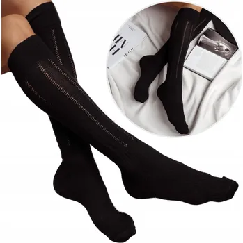 Dámské ponožky MILENA dámské podkolenky s krajkovým vzorem COP bavlna POLSKÉ černé 37-41